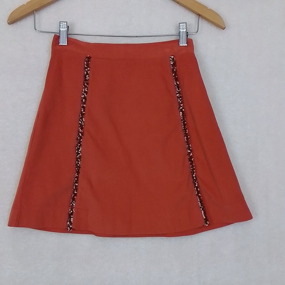 Anais & I Girls Gemma Skirt Sz 10 Orange Cotton Corduroy Mini Skirt Fringe Seams - Picture 1 of 11